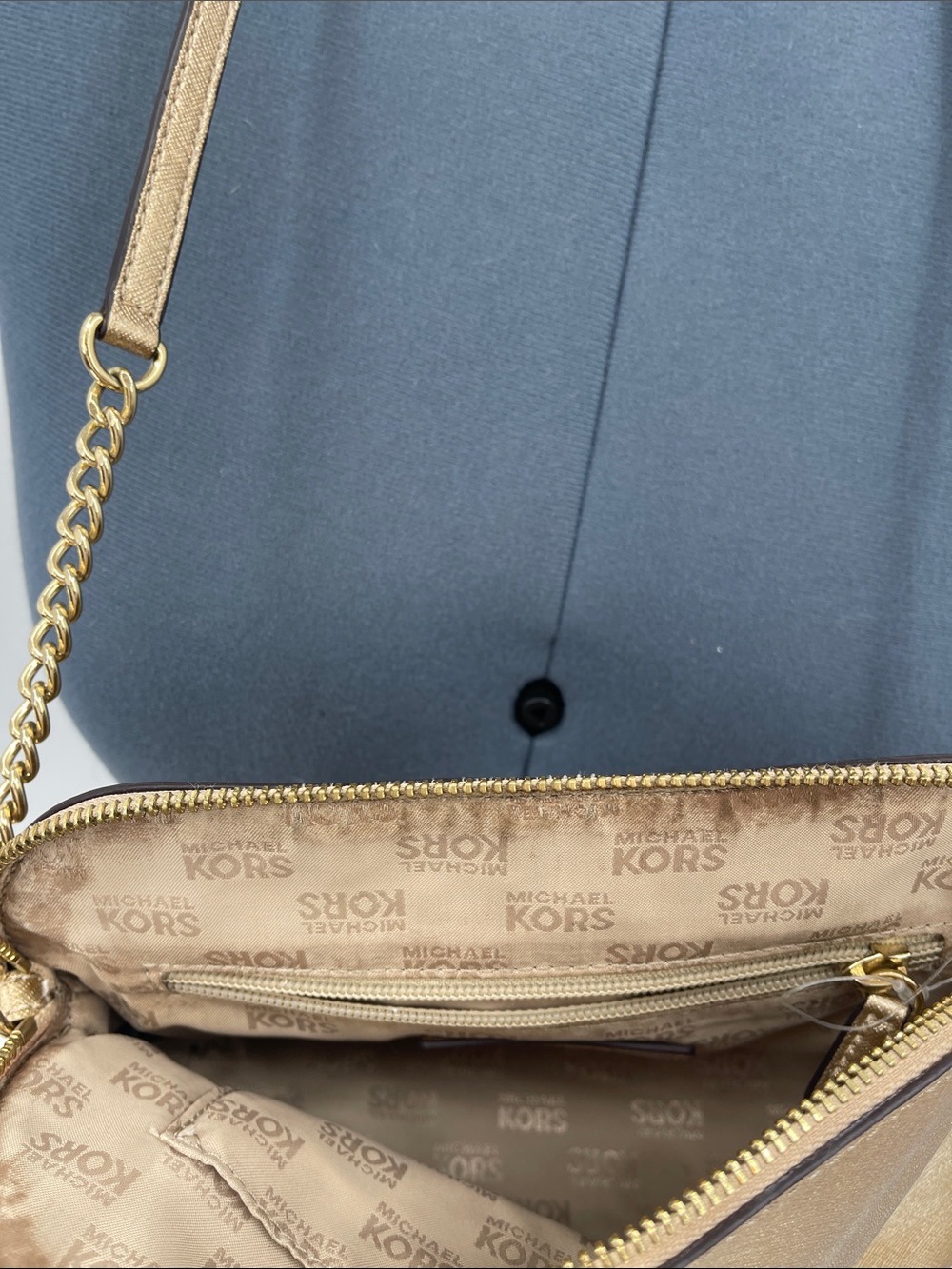 Michael Kors Metallic Gold Saffiano Crossbody Shoulder Bag - Picture 6 of 10
